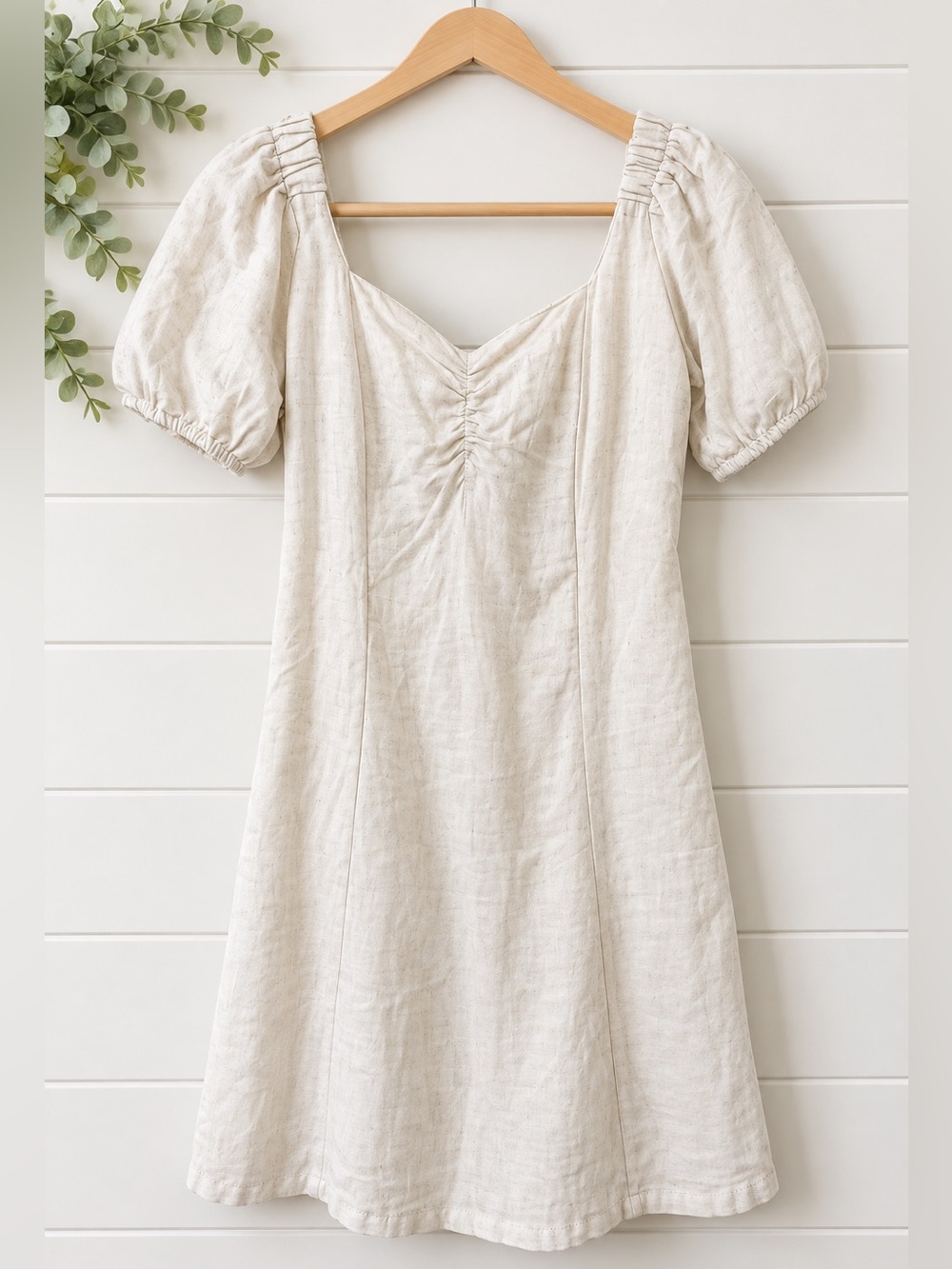 Japna Cream Puff-Sleeve Linen Dress a
